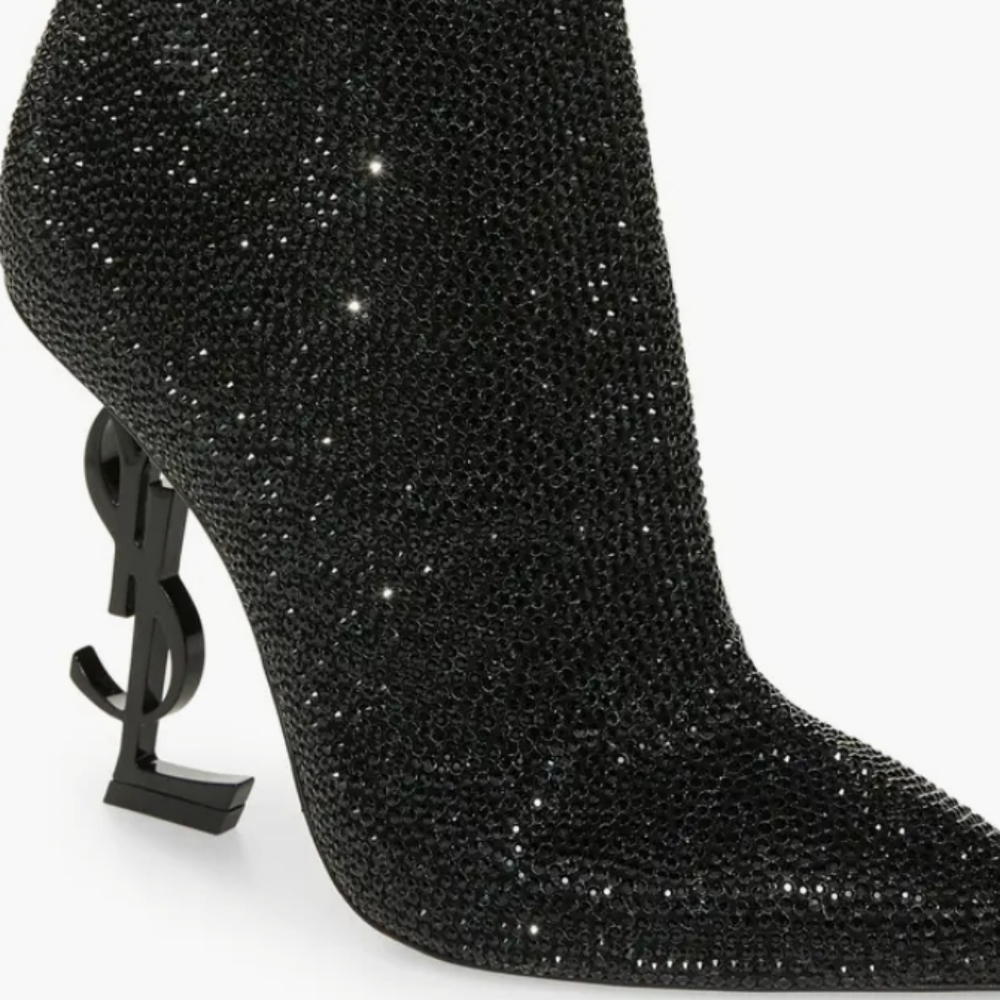 Saint Laurent Black Crystal Ankle Boots